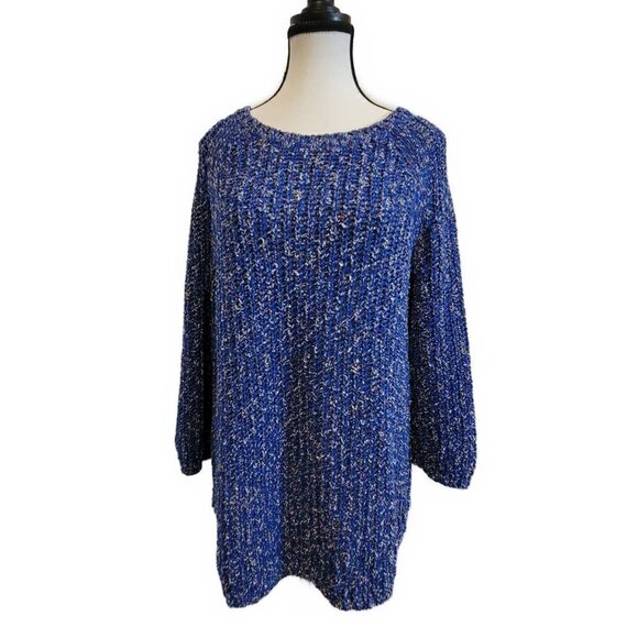 Talbots Bright Blue Open Knit Confetti Crew Sweater - sz XL - Picture 2 of 5